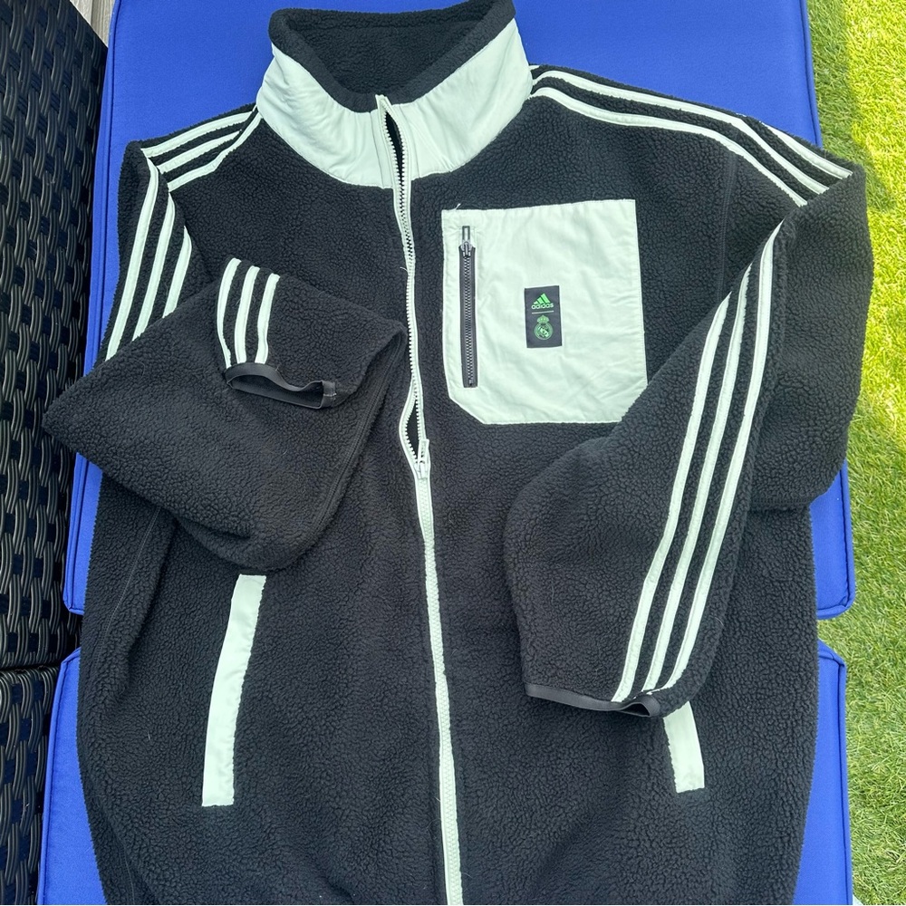 Adidas men’s Real Madrid sweater in black and mint, size L. Never used.